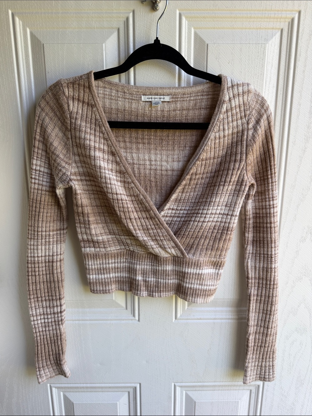 American Eagle Balletcore Plaid Ribbed Cozy Wrap Knit Sweater Size Small